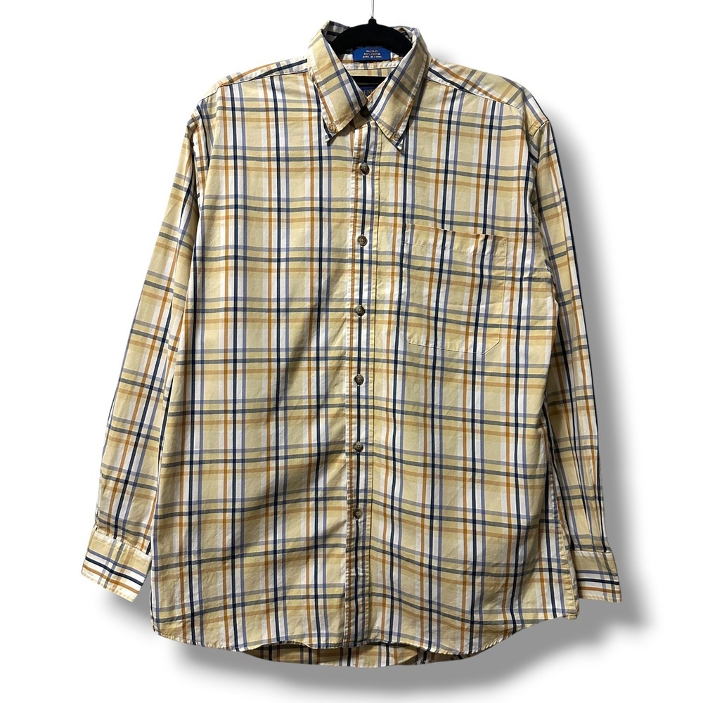 Pendleton Men's Plaid Cotton Button Down Shirt Long Sleeve Yellow Blue M Preppy